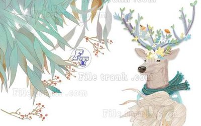 File gốc File tranh gốc dán tường hươu nai sừng K47049 (in tráng gương) ốp tường
