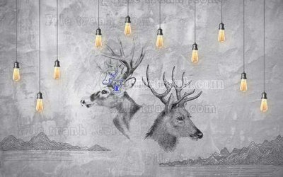 File in trần File tranh gốc dán tường hươu nai sừng K47079 (bản gốc) bầu trời