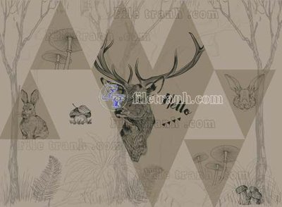 File gốc File tranh gốc dán tường hươu nai sừng K47081 (in 3D) cho trang trí