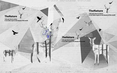 File gốc File tranh gốc dán tường hươu nai sừng K47086 (in lụa) họa tiết 3D