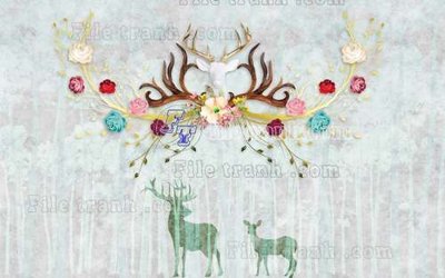 Ảnh mô tả file gốc in mica File tranh gốc dán tường hươu nai sừng K47089