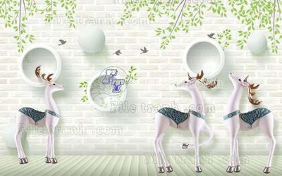 Tải file File tranh gốc dán tường hươu nai sừng K47090 (ảnh gốc) in gạch men