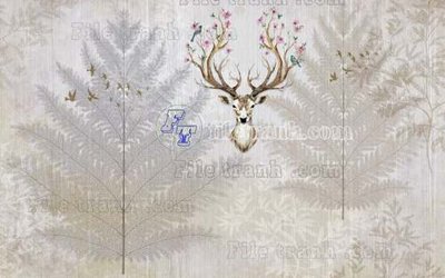 File tranh File tranh gốc dán tường hươu nai sừng K47098 (ảnh gốc) chi tiết rõ ràng