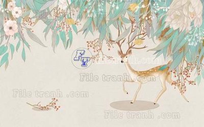 File ảnh File tranh gốc dán tường hươu nai sừng K47103 (gốc) in Hiflex