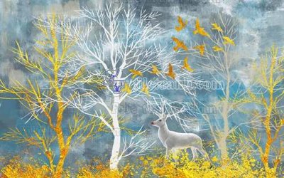 File gốc File tranh gốc dán tường hươu nai sừng K47110 (vector) cho in ấn