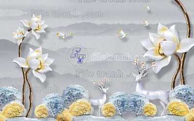 File ảnh File tranh gốc dán tường hươu nai sừng K47112 (gốc) dùng in Pano