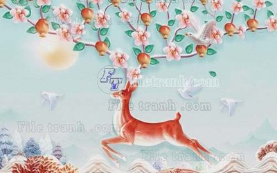File tranh File tranh gốc dán tường hươu nai sừng K47124 (ảnh gốc) in trần 3D