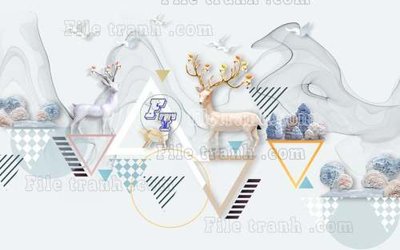 Tải file File tranh gốc dán tường hươu nai sừng K47138 (gốc) in tranh tráng gương