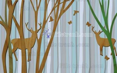 Tải file File tranh gốc dán tường hươu nai sừng K47147 (gốc) chủ đề phong thủy
