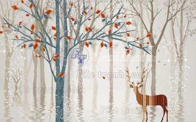 File ảnh File tranh gốc dán tường hươu nai sừng K47152 (gốc) in decal dán tường