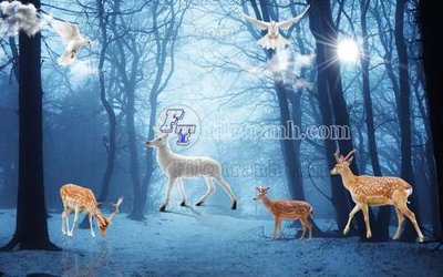 Tải file File tranh gốc dán tường hươu nai sừng K47170 (gốc) in tranh tráng gương