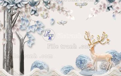 File gốc File tranh gốc dán tường hươu nai sừng K47173 cho in ấn và thiết kế