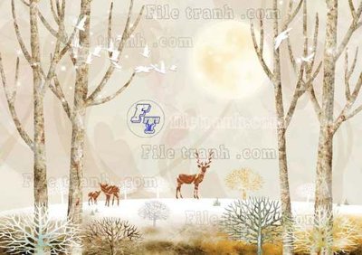 Tải file File tranh gốc dán tường hươu nai sừng K47190 (gốc) in nhanh