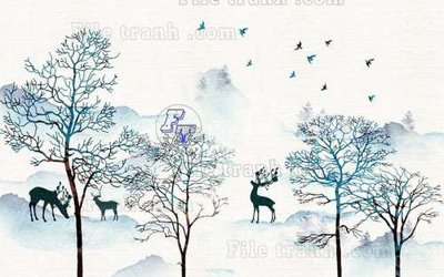 File gốc File tranh gốc dán tường hươu nai sừng K47201 (ảnh rõ nét) để in