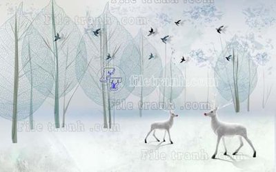 Tệp tin gốc File tranh gốc dán tường hươu nai sừng K47202 (chất lượng) File tranh gốc dán tường hươu nai sừng K47202