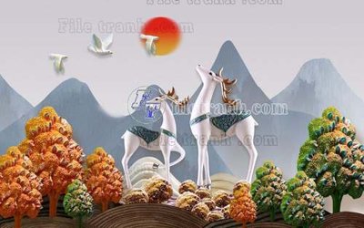 File PSD File tranh gốc dán tường hươu nai sừng K47213 (bản gốc) dễ dàng edit