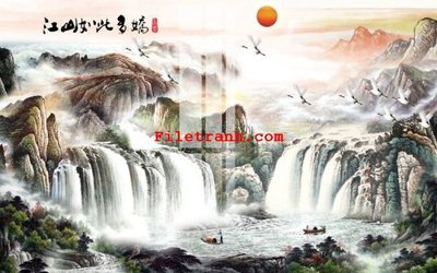 File gốc File gốc in tranh nền tường tổng hợp K59505 (in lụa) tranh thuận buồm