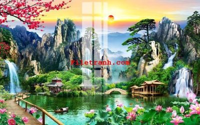 File gốc File gốc in tranh nền tường tổng hợp K63764 (in lụa) tranh thuận buồm