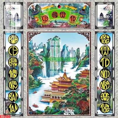 File gốc File gốc in tranh nền tường tổng hợp K75186 (in lụa) tranh mã đáo