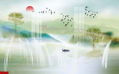 File gốc File gốc in tranh tổng hợp tường nền K87384 (in mica) cắt laser