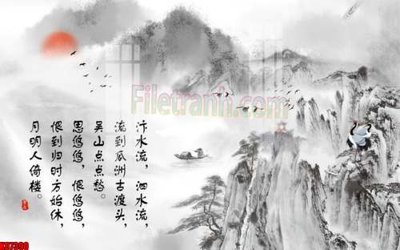 File gốc File gốc in tranh tổng hợp tường nền K87390 (in lụa) tranh thuận buồm