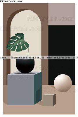 File gốc Kien truc hinh hoc Morandi 529 (in lụa) tranh phong thủy