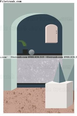 File tranh Kien truc hinh hoc Morandi 541 (bản gốc) in lụa 5D