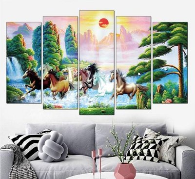 File tranh Tranh tám ngựa sơn dầu MD333 (ảnh gốc) in trần 3D