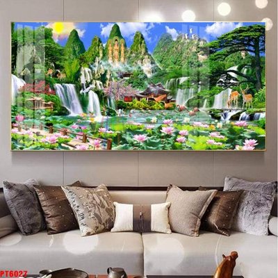File ảnh Tranh sơn thủy thác nước PT6027 (gốc) cho trang trí nội thất
