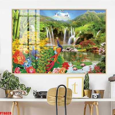File in trần Tranh sơn thủy thác nước PT6028 (file gốc) xuyên sáng