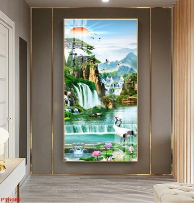 File gốc Tranh sơn thủy thác nước PT6062 (in ấn) màu sắc trung thực