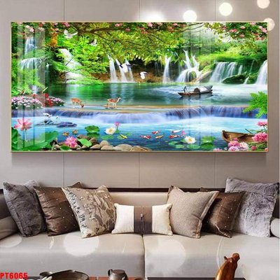 Hình ảnh file gốc in lụa Tranh sơn thủy thác nước PT6065