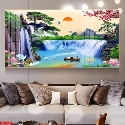 File tranh in trần Tranh sơn thủy thác nước PT6068 (ảnh gốc siêu nét)