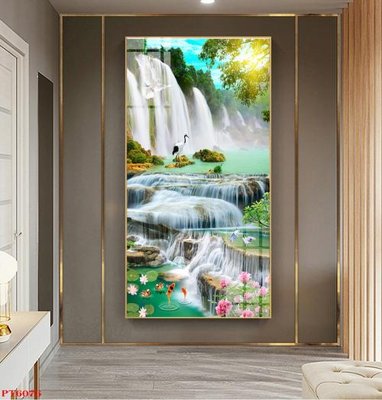 Ảnh gốc Tranh sơn thủy thác nước PT6076 (độ nét cao) in mica