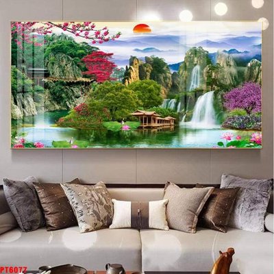 File tranh Tranh sơn thủy thác nước PT6077 (ảnh gốc) sắc nét hoàn hảo
