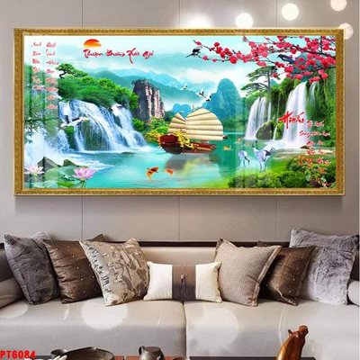 Download file Tranh sơn thủy thác nước PT6084 (gốc) in mica bàn thờ