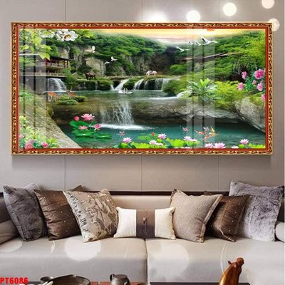 File tranh gốc Tranh sơn thủy thác nước PT6086 (sắc nét từng chi tiết)