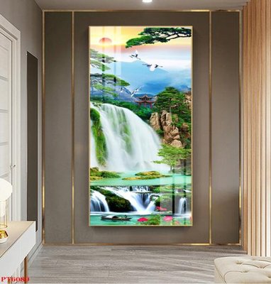 File in ấn chuyên nghiệp Tranh sơn thủy thác nước PT6089 (file gốc)