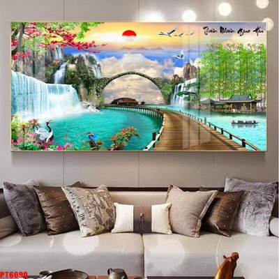 File gốc Tranh sơn thủy thác nước PT6090 (phong cách) cổ điển