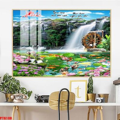 File tranh Tranh sơn thủy thác nước PT6108 (bản gốc) treo tường