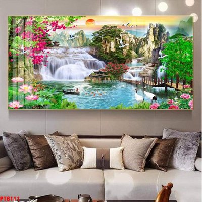 Tải file Tranh sơn thủy thác nước PT6111 (gốc) chủ đề phong thủy