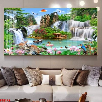 Download file Tranh sơn thủy thác nước PT6114 (chuẩn in) Tranh sơn thủy thác nước PT6114