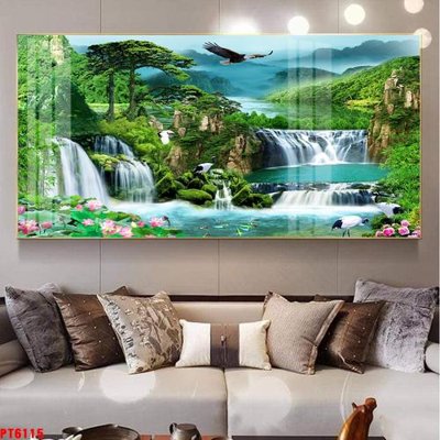 File gốc Tranh sơn thủy thác nước PT6115 (chủ đề hiện đại) trang trí