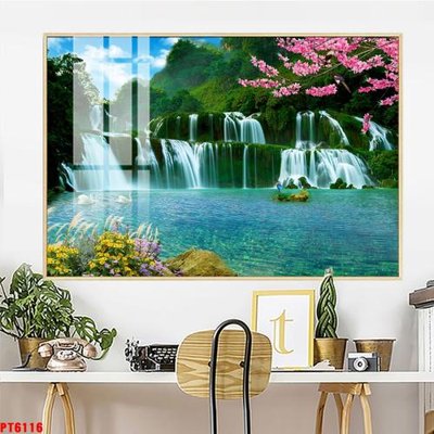 Download file ảnh gốc Tranh sơn thủy thác nước PT6116 để in ấn