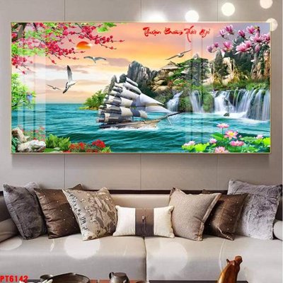 File in trần Tranh sơn thủy thác nước PT6142 (bản gốc) hoa văn