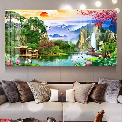Download file Tranh sơn thủy thác nước PT6154 (gốc) in mica bàn thờ