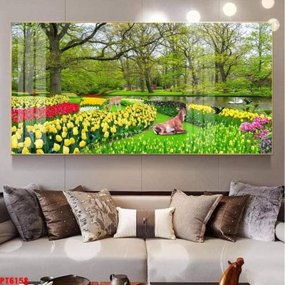 File gốc in tráng gương Tranh sơn thủy thác nước PT6158 chi tiết