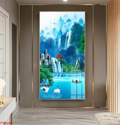 Ảnh gốc Tranh sơn thủy thác nước PT6166 (siêu chi tiết) để in ấn