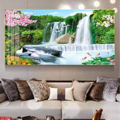 File gốc Tranh sơn thủy thác nước PT6176 (in ấn) màu sắc trung thực