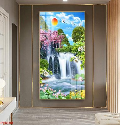 File gốc Tranh sơn thủy thác nước PT6199 (in mica) trang trí